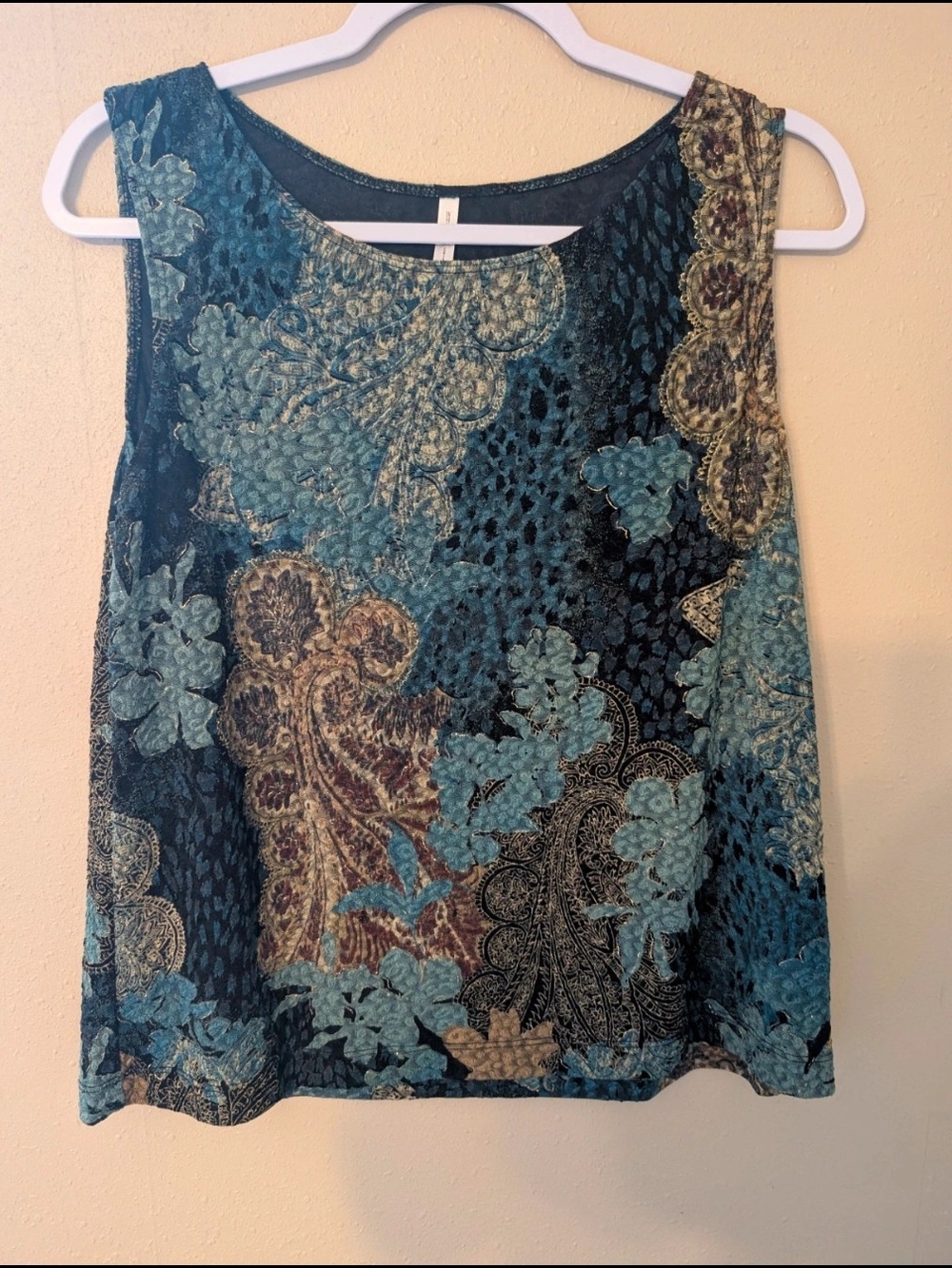 White Stag Teal and Brown Floral Paisley Tank